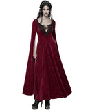 Punk Rave Womens Long Gothic Rose Velvet Flared Split Sleeve Maxi Dress - Red