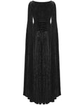 Punk Rave Womens Long Gothic Rose Velvet Flared Split Sleeve Maxi Dress - Black
