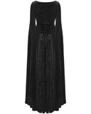 Punk Rave Womens Long Gothic Rose Velvet Flared Split Sleeve Maxi Dress - Black