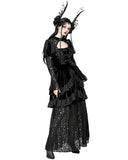 Dark in Love Womens Long Romantic Gothic Velvet & Lace Princess Maxi Dress