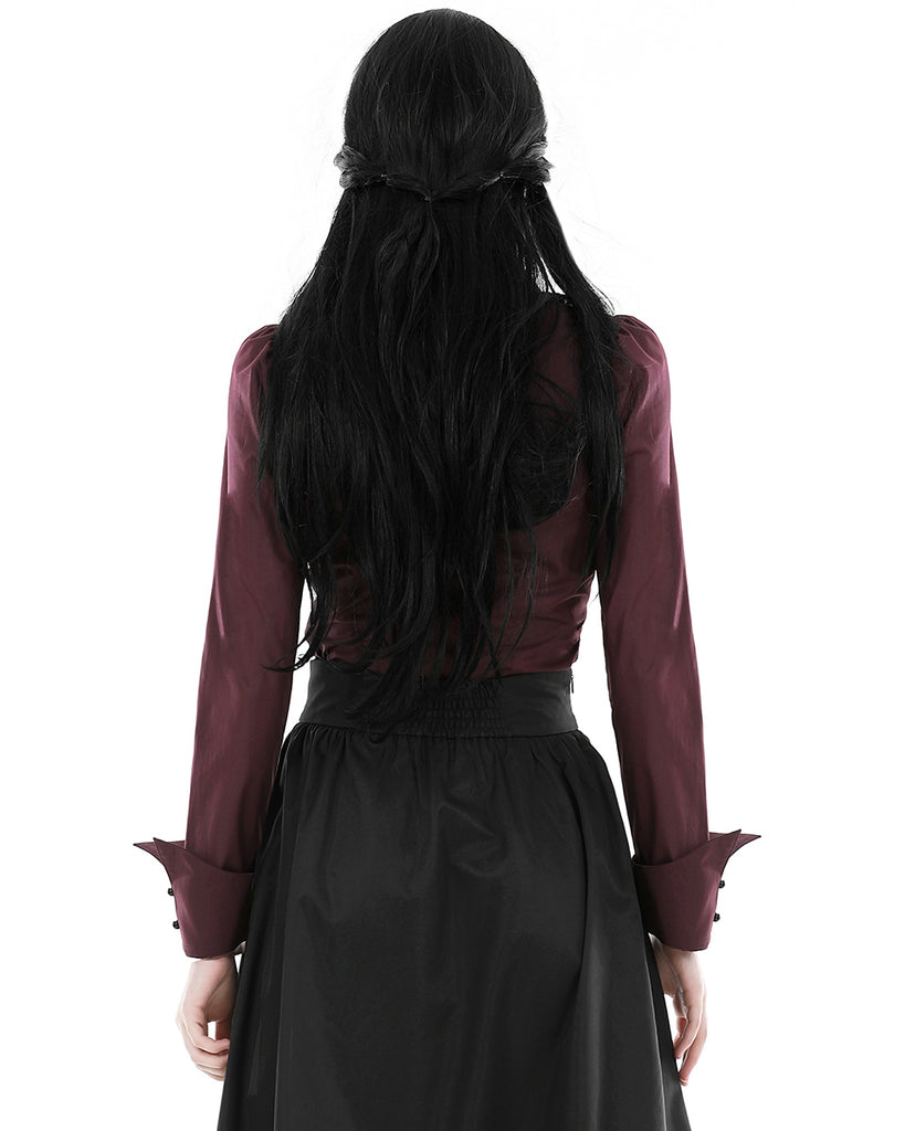 Dark In Love Womens Corporate Gothic Vampire Ruffled Blouse Top - Wine ...