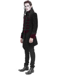 Devil Fashion Mens Gothic Aristocrat Paisley Velvet Coat - Black & Red