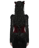 Punk Rave Womens Baroque Gothic Rose Embroidered Velvet Cincher Corset - Red & Black
