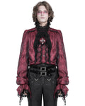 Devil Fashion Mens Gothic Crucifix Paisley Jacquard Dress Shirt & Cravat - Red & Black