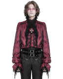 Devil Fashion Mens Gothic Crucifix Paisley Jacquard Dress Shirt & Cravat - Red & Black