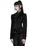 Punk Rave Womens Gothic Aristocrat Damask Velvet Frock Coat Jacket - Black