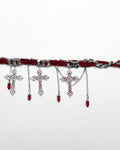 Punk Rave Womens Gothic Crucifix Choker Necklace - Red