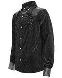 Devil Fashion Mens Baroque Gothic Flocked Velvet & Faux Leather Dress Shirt