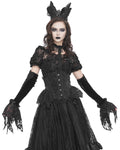 Devil Fashion Womens Long Gothic Velvet & Lace Rose Embellished Opera Gloves