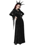 Dark In Love Long Gothic Velvet  Maxi Dress With Faux Fur & Mesh Trim