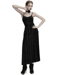 Punk Rave Daily Life Womens Long Gothic Crushed Velvet Applique Maxi Dress - Black
