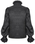 Devil Fashion Mens Gothic Aristocrat Lace Up Ruffle Poet Shirt - Black Jacquard