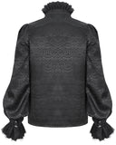 Devil Fashion Mens Gothic Aristocrat Lace Up Ruffle Poet Shirt - Black Jacquard