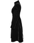 Punk Rave Womens Gothic Velvet Embellished Mid Length Military Coat - Black