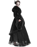 Eva Lady Womens Baroque Gothic Damask Winter Coat With Faux Faur Trims - Black