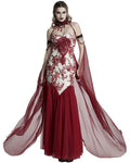 Punk Rave Womens Long Gothic Floral Sequined Wedding Prom Dress - White & Red
