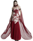 Punk Rave Womens Long Gothic Floral Sequined Wedding Prom Dress - White & Red