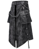 Devil Fashion Mens Apocalyptic Punk Chained Cargo Pocket Half Skirt Kilt