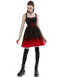 Punk Rave Daily Life Dark Knight Gothic Gradient Velvet Slip Dress - Black & Red