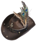 Devil Fashion Mens Steampunk Stetson Feathered Cowboy Hat - Brown