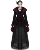 Eva Lady Womens Baroque Gothic Damask Winter Coat With Faux Faur Trims - Black & Red