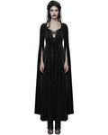 Punk Rave Womens Long Gothic Rose Velvet Flared Split Sleeve Maxi Dress - Black