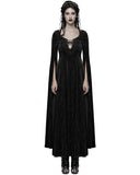 Punk Rave Womens Long Gothic Rose Velvet Flared Split Sleeve Maxi Dress - Black