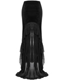 Punk Rave Womens Long Gothic Velvet, Lace & Mesh Fishtail Skirt