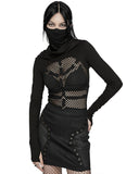 Punk Rave Womens Fishnet Strapping Hooded Muffler Top