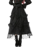 Dark In Love Womens Long Gothic Corset-Waist Velvet & Lace Applique Maxi Skirt