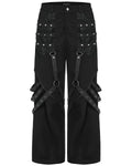 Punk Rave Mens Gothic Punk Wide Leg Mesh Panelled Pants - Black