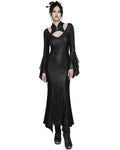 Punk Rave Womens Long Gothic Fitted Maxi Dress With Mesh Contrast - Black