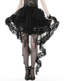 Dark In Love Womens Regency Gothic Courtesan Layered Mesh & Lace Hi-Low Skirt