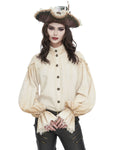 Devil Fashion Womens Embellished Steampunk Gothic Pirate Shirt - Vintage Off-White