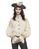 Devil Fashion Womens Embellished Steampunk Gothic Pirate Shirt - Vintage Off-White