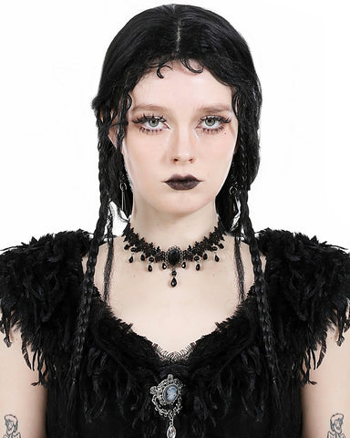 Dark In Love Elegant Gothic Beaded Lace Choker Necklace - Black