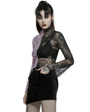Punk Rave Womens Gothic Poison Ivy Sheer Mesh Split Top - Black & Pink
