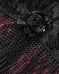 Eva Lady Womens Long Gothic Rose Velvet & Lace Embellished Maxi Skirt Red & Black