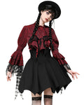 Dark In Love Womens Romantic Gothic Lolita Blouse Top & Cravat Set - Red & Black