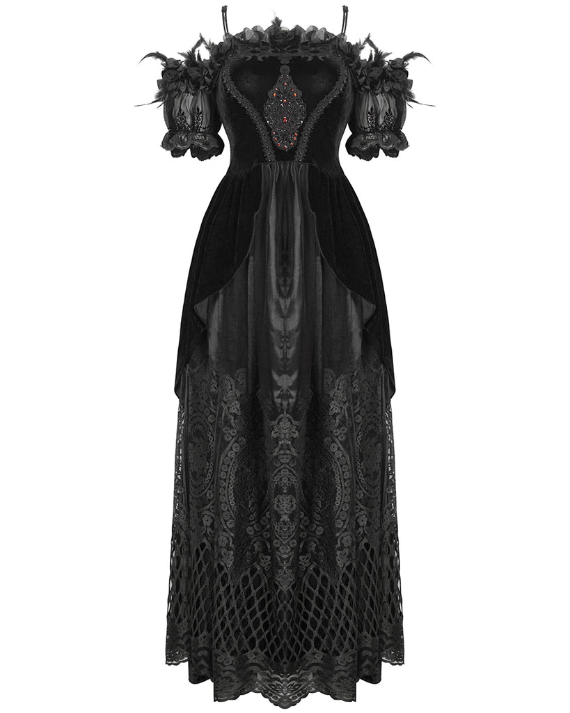 Eva Lady Dark Devore Gothic Velvet & Lace Wedding Dress - Black Violent Delights Eva Lady Dark Devore Gothic Velvet & Lace Wedding Dress - Black Violent Delights