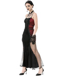Dark In Love Womens Long Gothic Velvet & Mesh Mermaid Dress - Black & Red