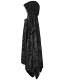 Punk Rave Womens Long Gothic Faux Fur Asymmetric Hooded Winter Cloak - Black