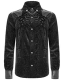 Devil Fashion Mens Baroque Gothic Flocked Velvet & Faux Leather Dress Shirt