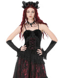 Dark In Love Womens Gothic Velvet & Lace Applique Corset Top - Black & Red