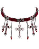 Punk Rave Womens Gothic Crucifix Choker Necklace - Red