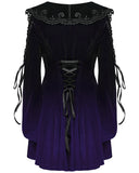 Punk Rave Womens Gothic Velvet Mini Dress With Oversize Embellished Collar - Purple & Black Gradient