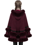 Punk Rave Daily Life Womens Plush & Faux Fur Hooded Winter Cloak - Red