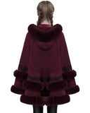 Punk Rave Daily Life Womens Plush & Faux Fur Hooded Winter Cloak - Red