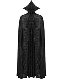 Punk Rave Mens Long Gothic Double-Breasted Cloak With Detachable Lace Ruffle