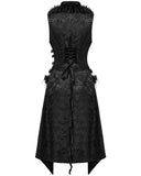 Punk Rave Womens Long Gothic Rose Jacquard 2 Piece Waistcoat Vest With Faux Fur Trim